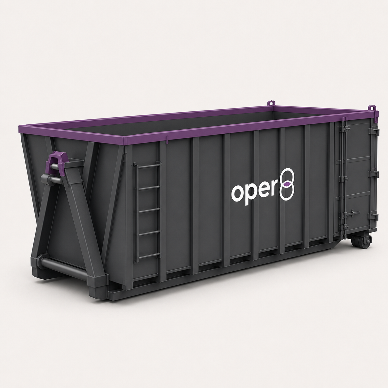 oper8-branded 35 yard roll-on roll-off container