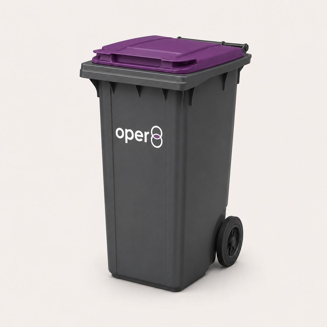 oper8-branded 360L two-wheel commercial wheelie bin