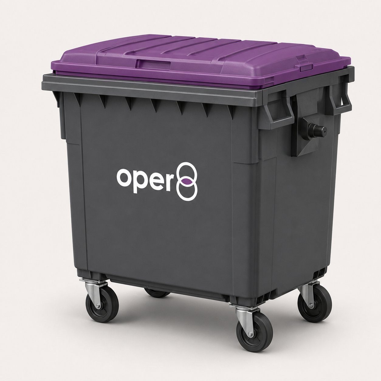 oper8-branded 1100L commercial wheelie bin