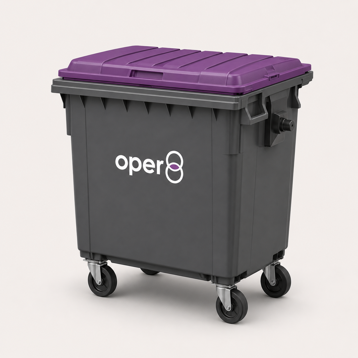 oper8-branded 660L four-wheel commercial wheelie bin