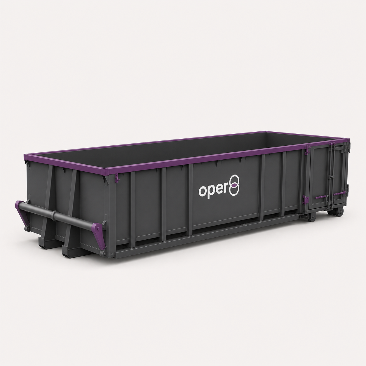 oper8-branded 20 yard roll-on roll-off container